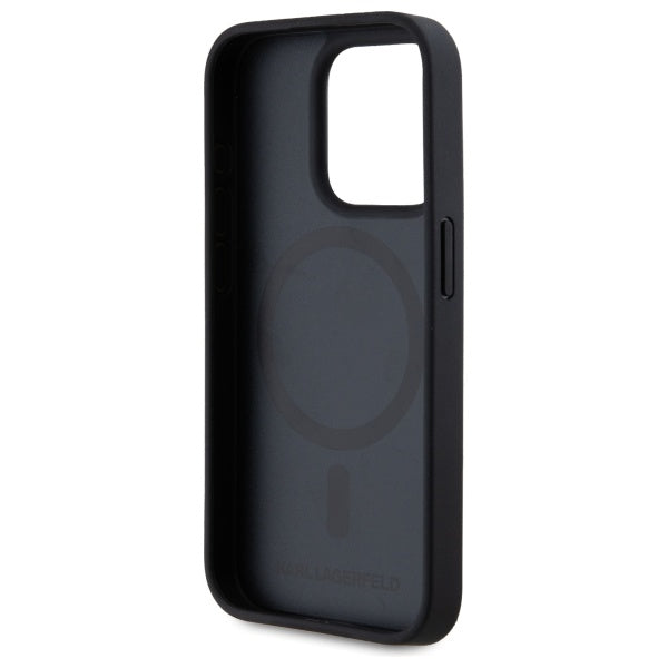 Husa de protectie Karl Lagerfeld Leather MagSafe (KLHMP15LPKHPORPK) compatibil cu iPhone 15 Pro, Monogram Metal Logo