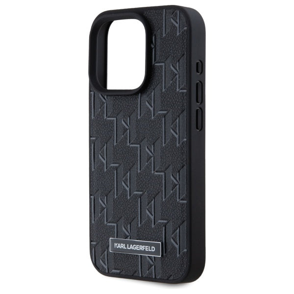 Husa de protectie Karl Lagerfeld Leather MagSafe (KLHMP15LPKHPORPK) compatibil cu iPhone 15 Pro, Monogram Metal Logo