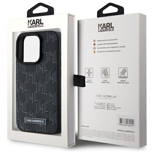 Husa de protectie Karl Lagerfeld Leather MagSafe (KLHMP15LPKHPORPK) compatibil cu iPhone 15 Pro, Monogram Metal Logo