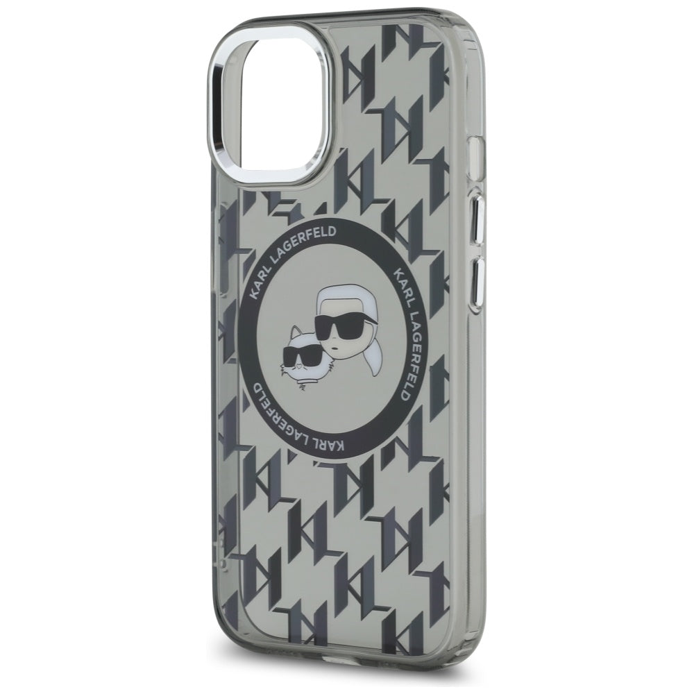 Husa de protectie Karl Lagerfeld IML MagSafe (KLHMP15SHMCKMHK) compatibil cu iPhone 15, Monogram Karl&Choupette Head