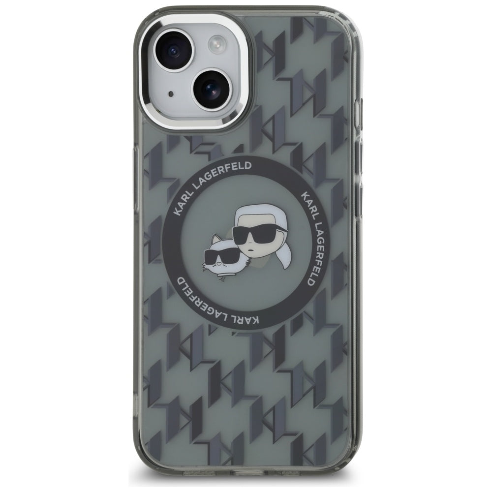 Husa de protectie Karl Lagerfeld IML MagSafe (KLHMP15SHMCKMHK) compatibil cu iPhone 15, Monogram Karl&Choupette Head