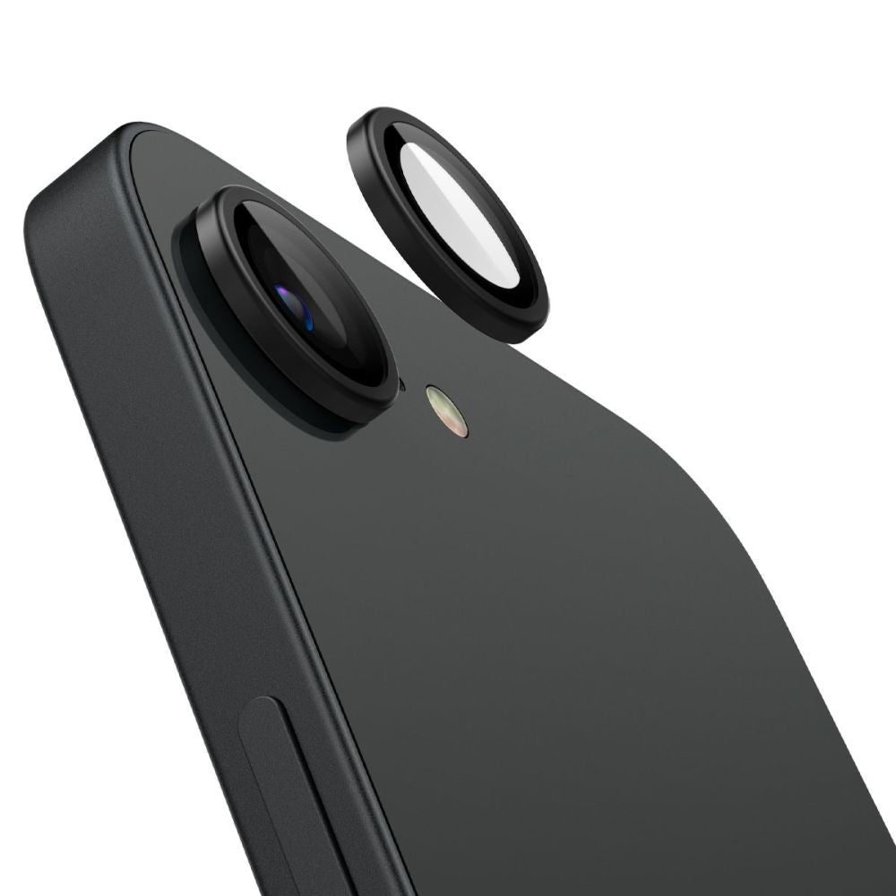 Folie de protectie Spigen (set de 2) Optik.tR EZ Fit Pro Camera Glass (AGL09279) compatibil cu iPhone 16e / iPhone 17e, Negru