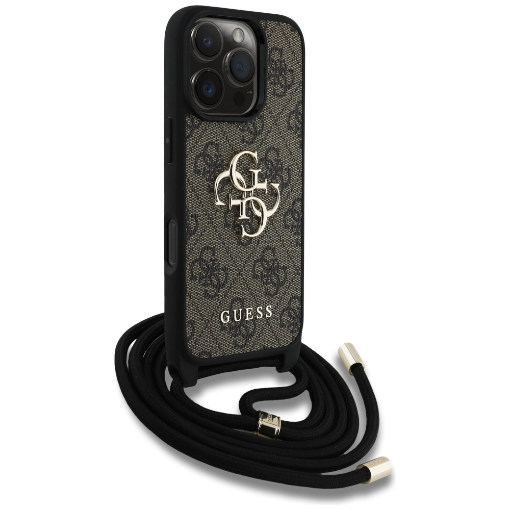 Husa de protectie Guess Hardcase 4G Big Logo with Cord Strap (GUHCP16LP4GMGCRW) compatibil cu iPhone 16 Pro, Maro