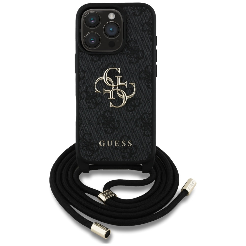 Husa de protectie Guess Hardcase 4G Big Logo with Cord Strap (GUHCP16LP4GMGCRK) compatibil cu iPhone 16 Pro, Negru