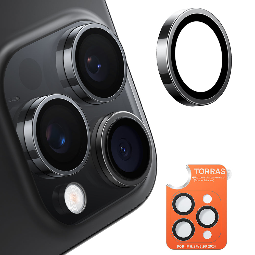 Torras Folie de protectie Torras Lensguard Camera compatibil cu iPhone 16 Pro / iPhone 16 Pro Max, Negru
