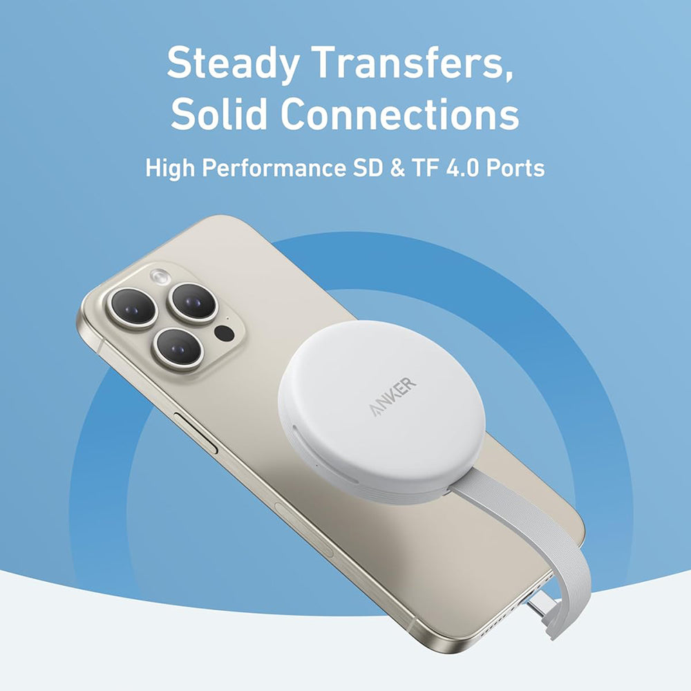 Adaptor Anker Cititor Carduri MagGo (A83D1G21), USB-C, 312 MB/s, Alb