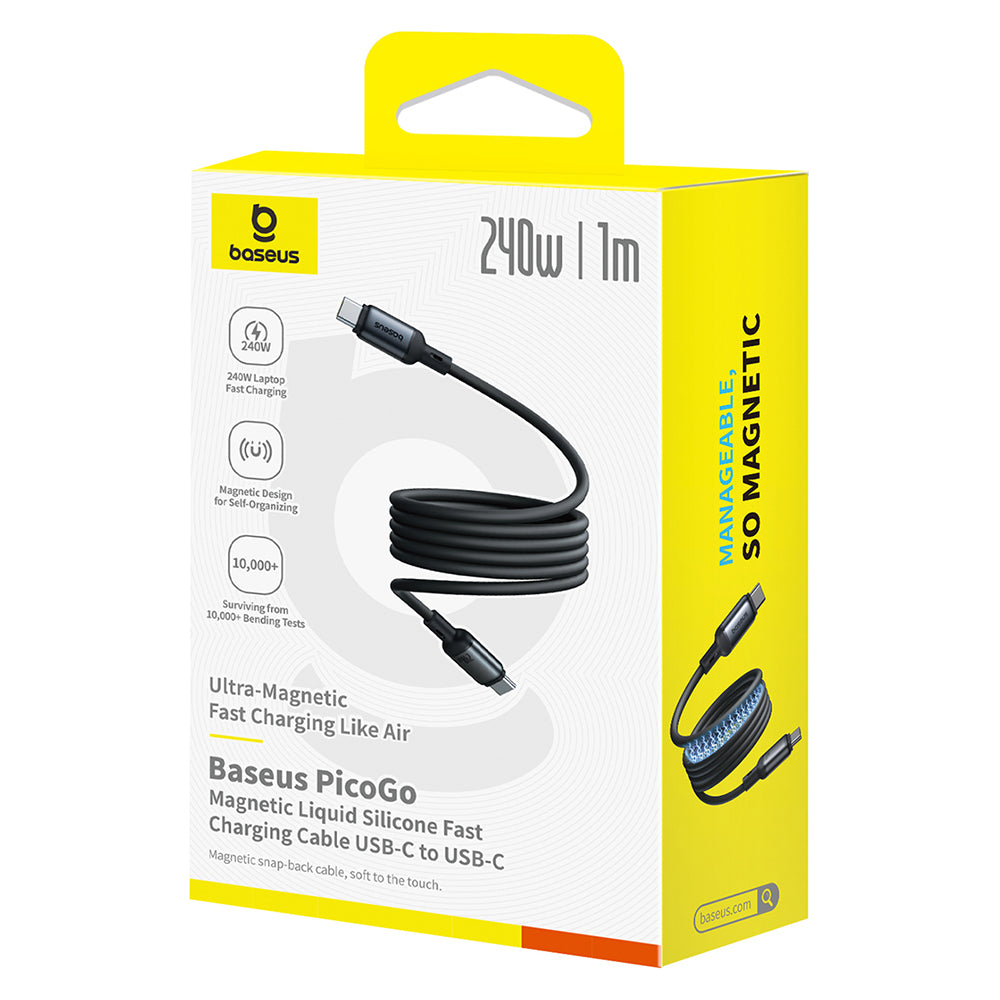 Cablu Baseus PicoGo (P10376800121-00), Magnetic, Type-C to Type-C, 240W, Fast Charging, 480Mbps, Silicone, 1m, Negru