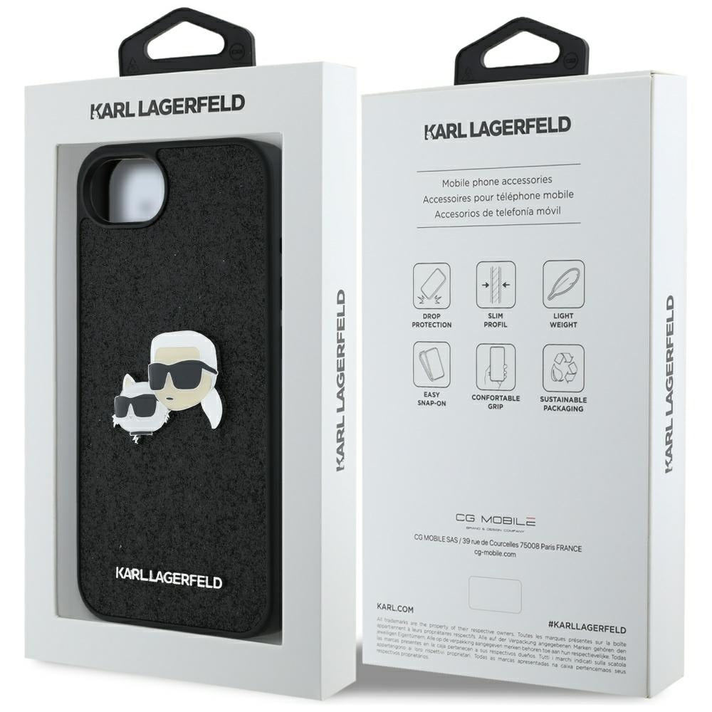 Husa de protectie Karl Lagerfeld Hardcase Glitter Fixed (KLHCPSE4PFGKCPK) compatibil cu iPhone 16e / iPhone 17e, Karl&Choupette Head