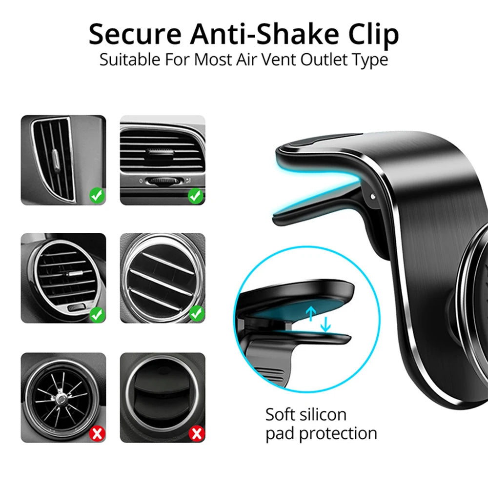 Suport Techsuit AirGrip (S8), Waterfall-Shaped, Magnetic N52 Secure Grip, for Air Vent, Clamp Grip, Negru / Silver