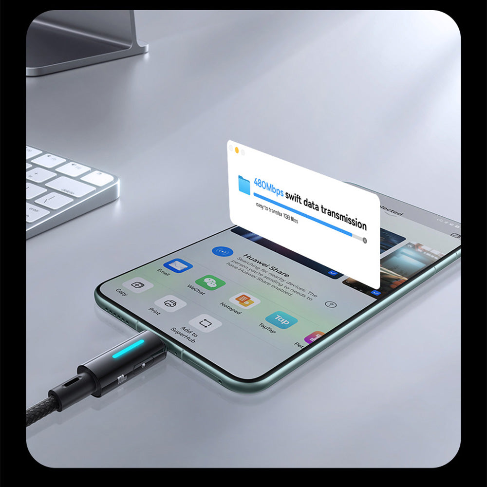 Cablu Baseus Lit (P10379002121-01), USB to Type-C, 100W, Fast Charging, LED Light, Button-Control, 2m, Negru Cosmic