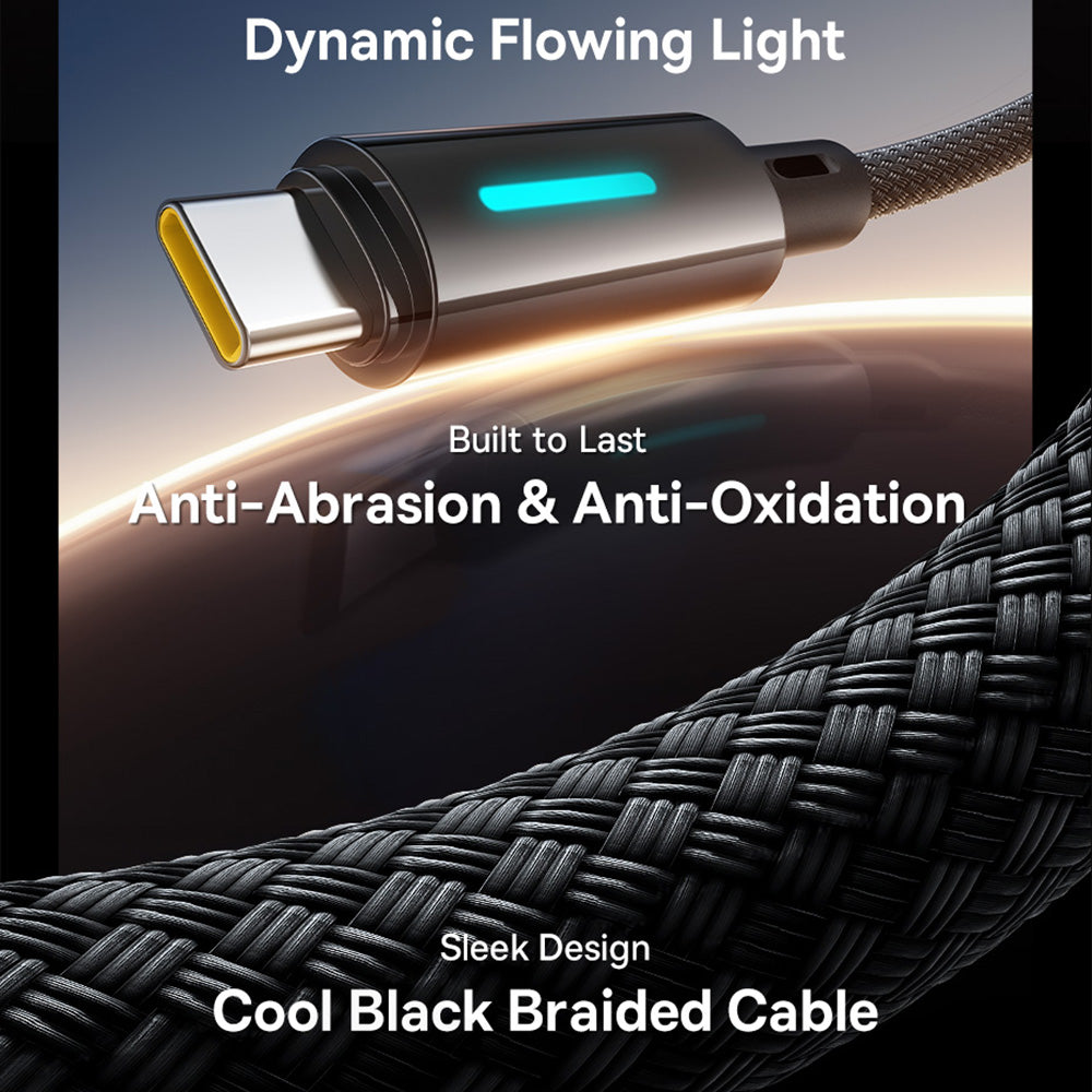 Cablu Baseus Lit (P10379002121-00), USB to Type-C, 100W, Fast Charging, LED Light, Button-Control, 1m, Negru Cosmic