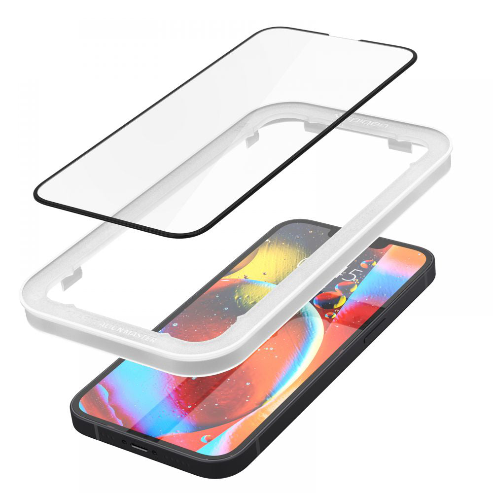 Folie de protectie Spigen (set de 2) Glas.tR Align Master (AGL03387) compatibil cu iPhone 13 / iPhone 13 Pro / iPhone 14 / iPhone 16e / iPhone 17e, Negru
