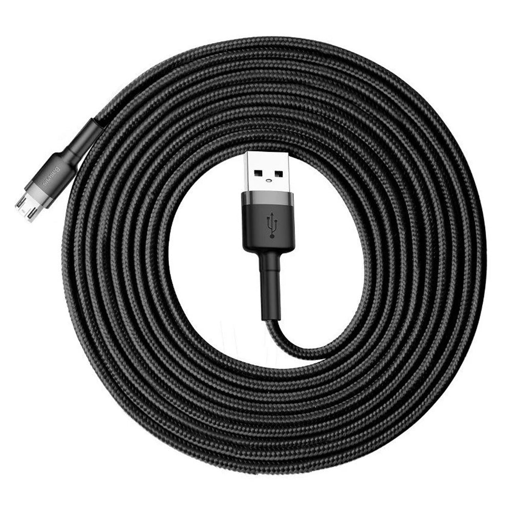 Cablu Baseus Cafule Series Metal (CAMKLF-BG1), USB to Micro-USB, 2.4A, Quick Charge, Nylon Braid, Velcro, 1m, Negru