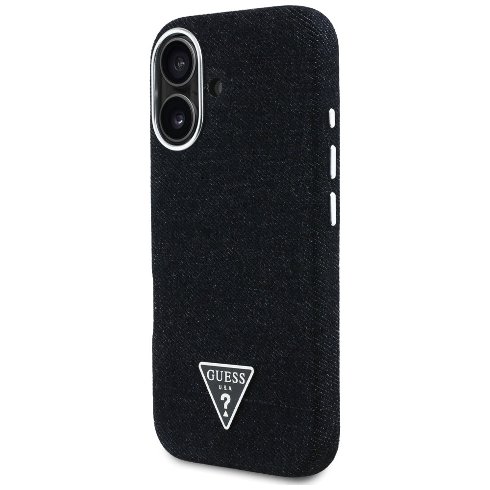 Husa de protectie Guess Denim Triangle Logo MagSafe (GUHMP16SRJFWTLK) compatibil cu iPhone 16, Negru