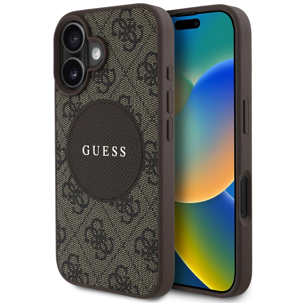 Husa de protectie Guess 4G Circle Classic Logo MagSafe (GUHMP16SP4PGRSGW) compatibil cu iPhone 16, Maro