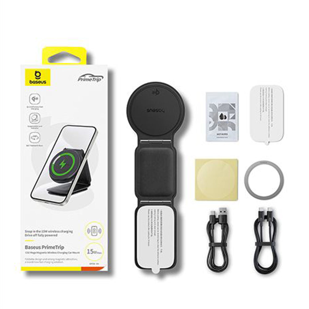 Suport Baseus with Wireless Charging PrimeTrip C02 (C40169003211-00), Magnetic Grip for Dashboard, 15W, Moon White