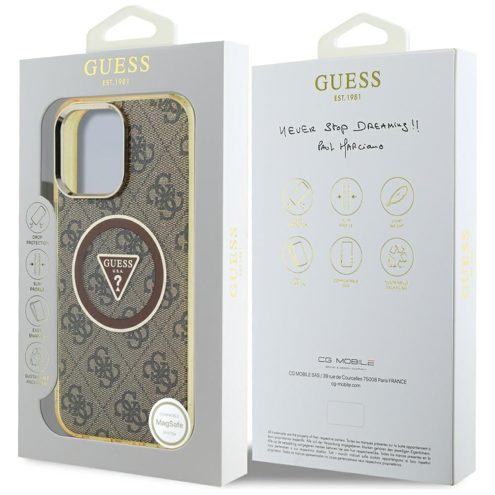 Husa de protectie Guess IML Metal Glitter 4G Circle Triangle MagSafe (GUHMP16XHG4PRTGW) compatibil cu iPhone 16 Pro Max, Maro