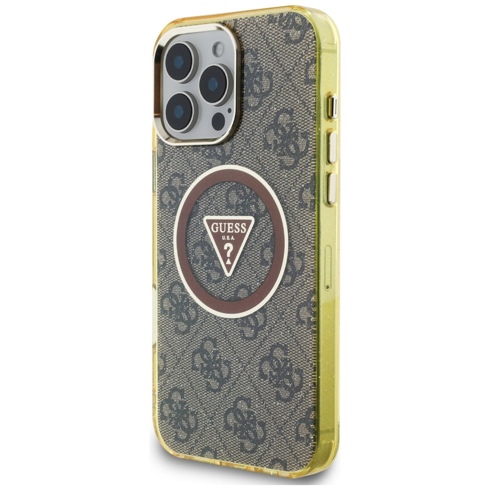 Husa de protectie Guess IML Metal Glitter 4G Circle Triangle MagSafe (GUHMP16XHG4PRTGW) compatibil cu iPhone 16 Pro Max, Maro