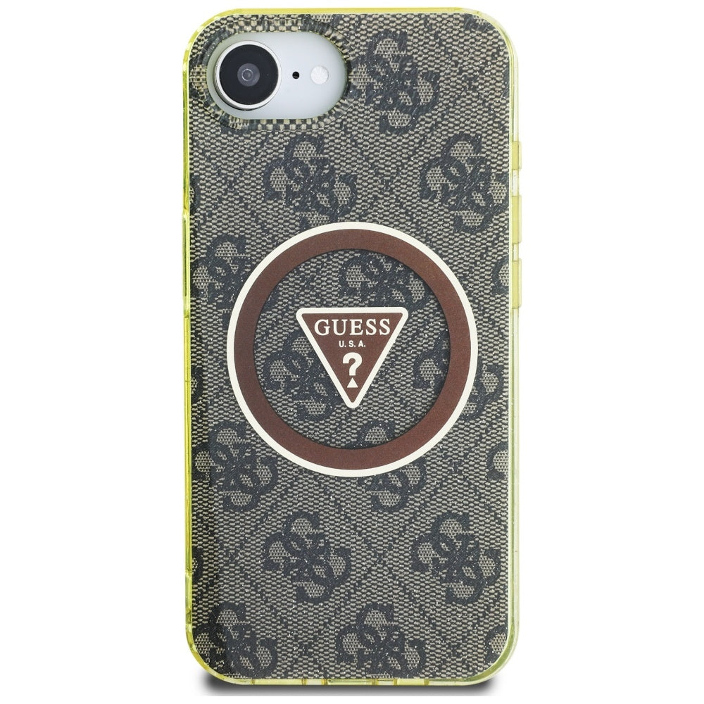 Husa de protectie Guess IML Metal Glitter 4G Circle Triangle MagSafe (GUHMPSE4HG4PRTGW) compatibil cu iPhone 16e / iPhone 17e, Maro