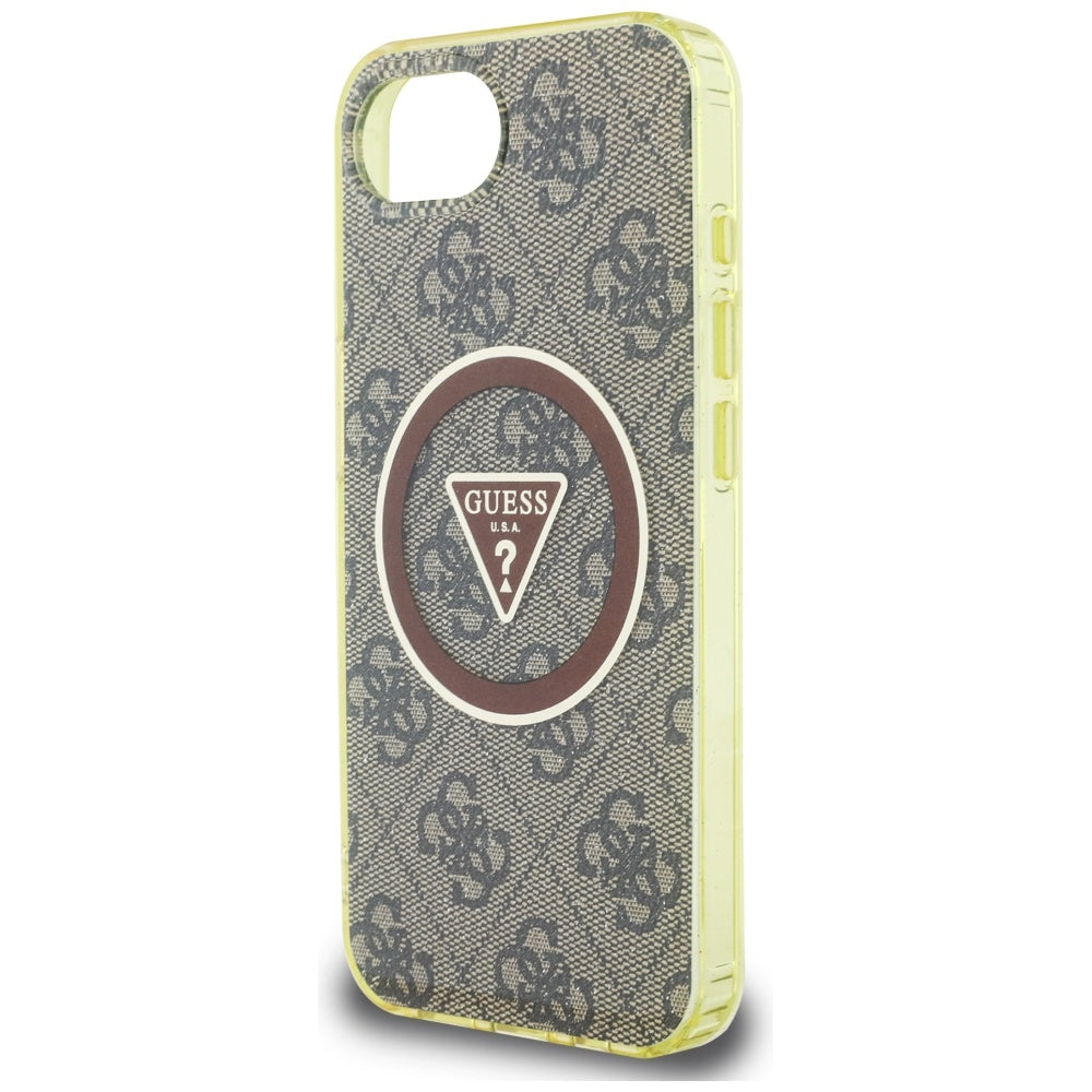 Husa de protectie Guess IML Metal Glitter 4G Circle Triangle MagSafe (GUHMPSE4HG4PRTGW) compatibil cu iPhone 16e / iPhone 17e, Maro