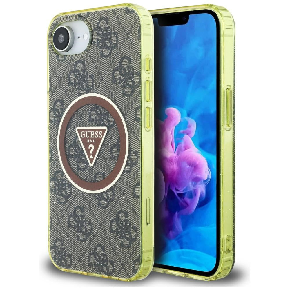 Husa de protectie Guess IML Metal Glitter 4G Circle Triangle MagSafe (GUHMPSE4HG4PRTGW) compatibil cu iPhone 16e / iPhone 17e, Maro