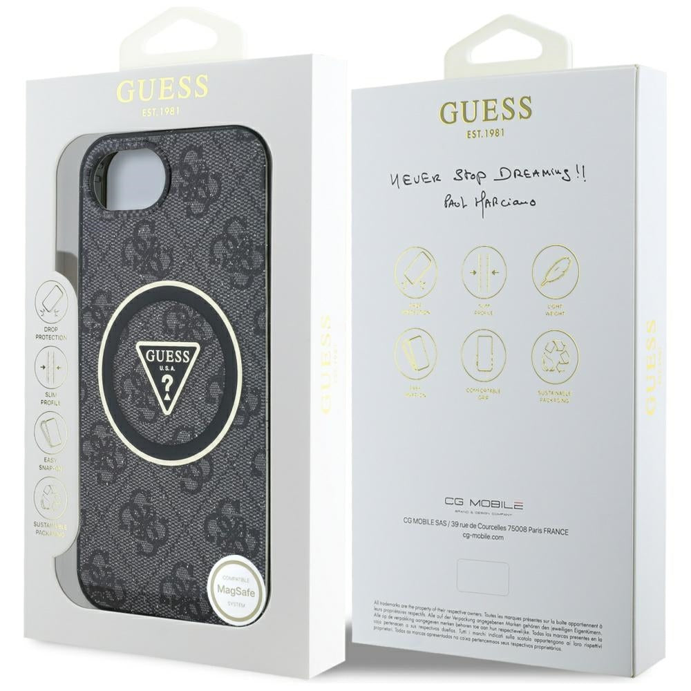 Husa de protectie Guess IML Metal Glitter 4G Circle Triangle MagSafe (GUHMPSE4HG4PRTGK) compatibil cu iPhone 16e / iPhone 17e, Negru