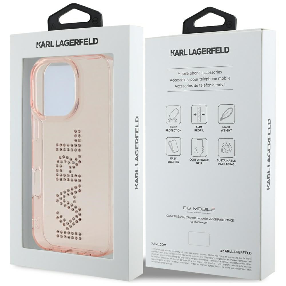 Husa de protectie Karl Lagerfeld IML Rhinestones (KLHCP16LHKLSTDCP) compatibil cu iPhone 16 Pro, Roz Logo