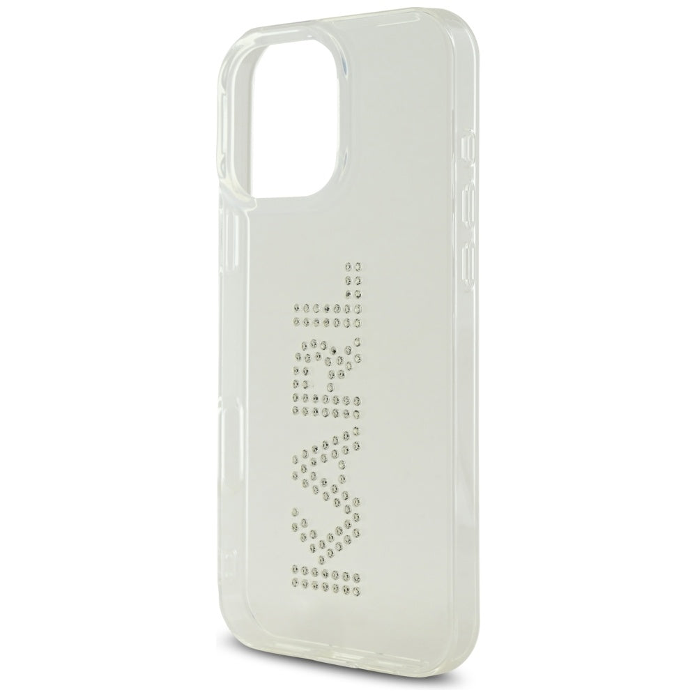 Husa de protectie Karl Lagerfeld IML Rhinestones (KLHCP16LHKLSTDCT) compatibil cu iPhone 16 Pro, Transparent Logo