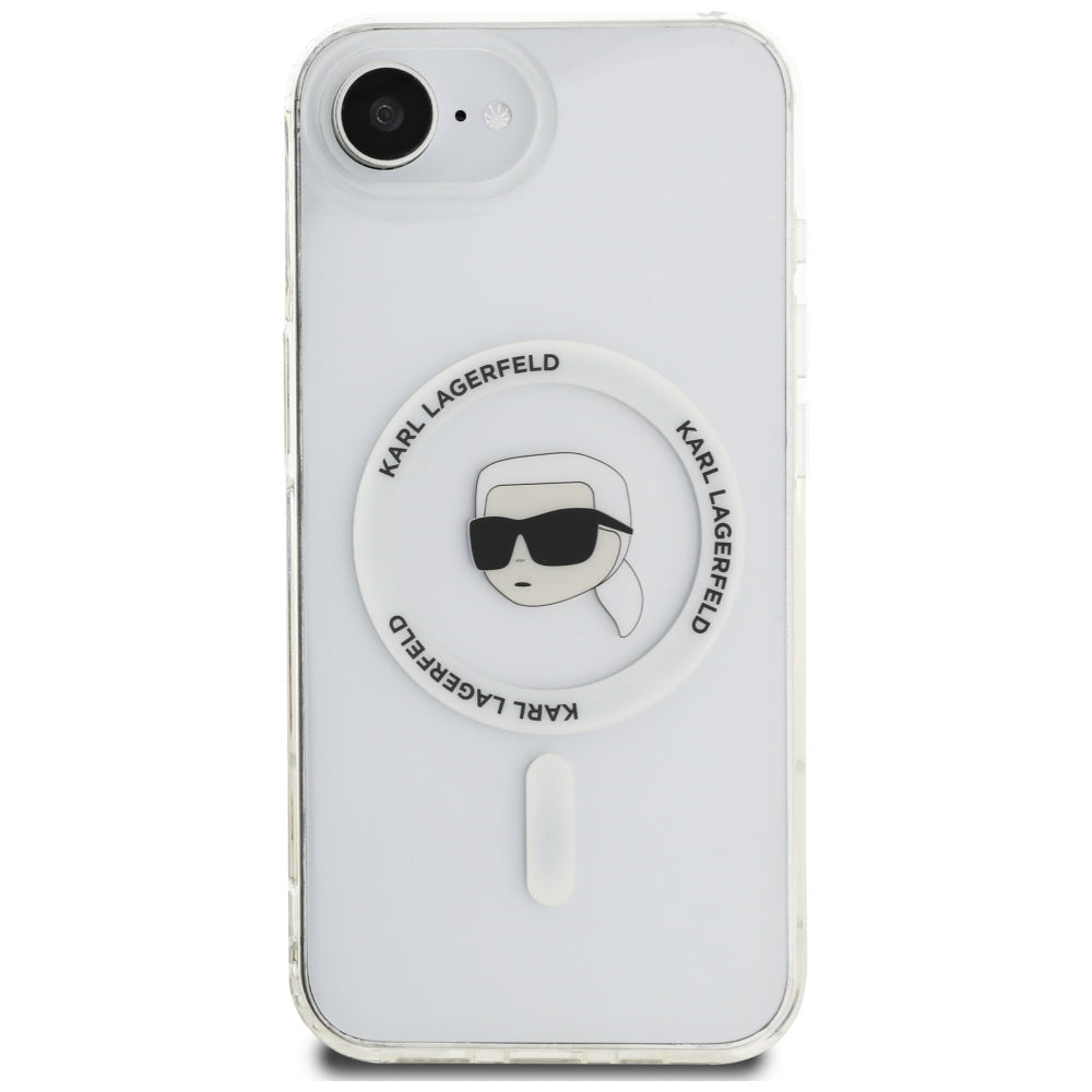 Husa de protectie Karl Lagerfeld IML MagSafe (KLHMPSE4HLSKIH) compatibil cu iPhone 16e / iPhone 17e - White Karl`s Head