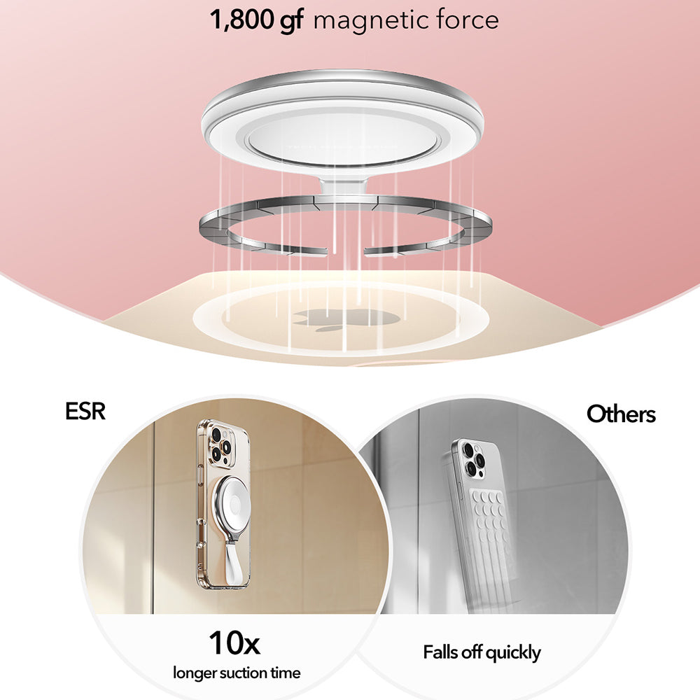 Suport ESR Suction Phone HaloLock (2K6500201), Hands-Free Mirror Phone Stand, Magnetic, 360° Rotation Ring, Alb