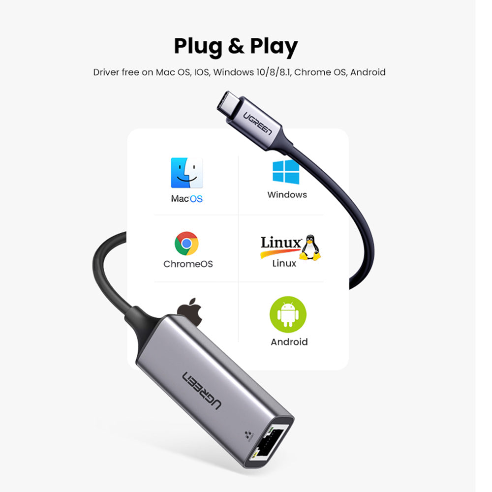 Ugreen CM199 USB-C - RJ45 adapter, szürke