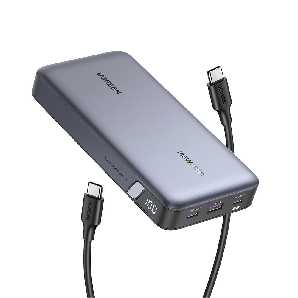 Baterie externa Ugreen PB205 (90597A), Fast Charge, Digital Display, 25000mAh, USB, 2x Type-C, PD3.0, 145W, 5V/3A, Gri Spatial