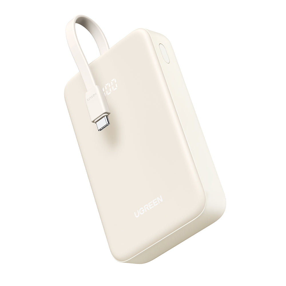 Baterie externa Ugreen PB505 (35340), Fast Charging, 20000mAh, USB, USB-C, Built-in Type-C Cable, 22.5W, 5V/3A, Bej