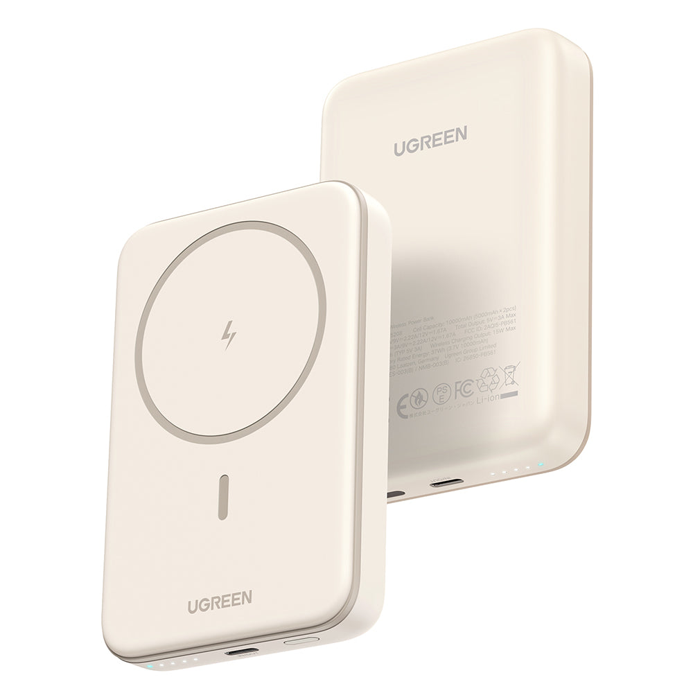 Baterie externa Ugreen Wireless PB561 (25208), MagSafe, Fast Charging, 10000mAh, Type-C, PD20W, 5V/3A, Bej