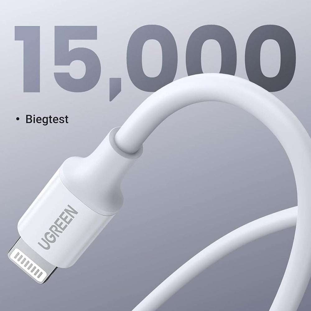 Cablu Ugreen US171 (10493), for iPhone, iPad, Fast Charge, USB-C to Lightning, 3A, 480Mbps, MFI Certified, 1m, Alb