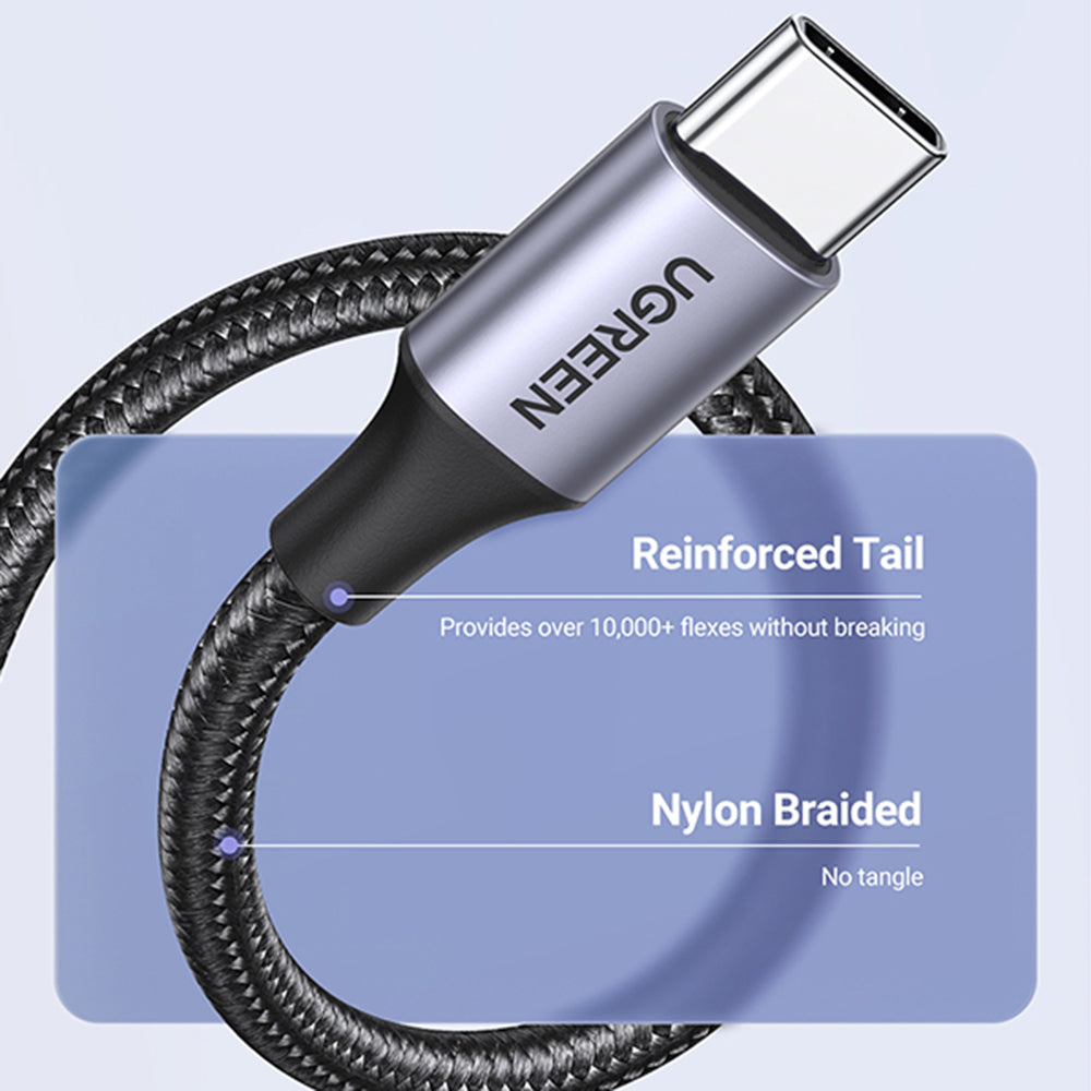 Cablu Ugreen US288 (60126), USB to Type-C, Fast Charging, 3A, 18W, 480Mbps, Nylon Braided, 1m, Gri Spatial