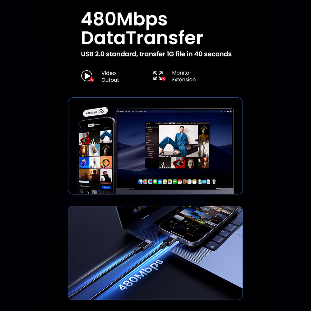 Cablu Ugreen L513 (45068), USB-C to Type-C, Fast Charging, PD240W, 5A, 480Mbps, 2m, Gri Spatial