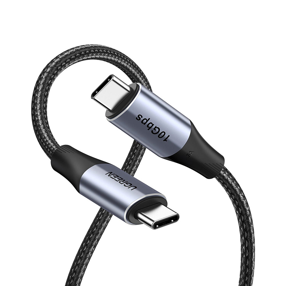 Cablu Ugreen US355 (80150), Type-C, Fast Charging, 100W, 5A, 4K, 10Gbps, Smart Chip, Audio-Video, Nylon, 1m, Negru