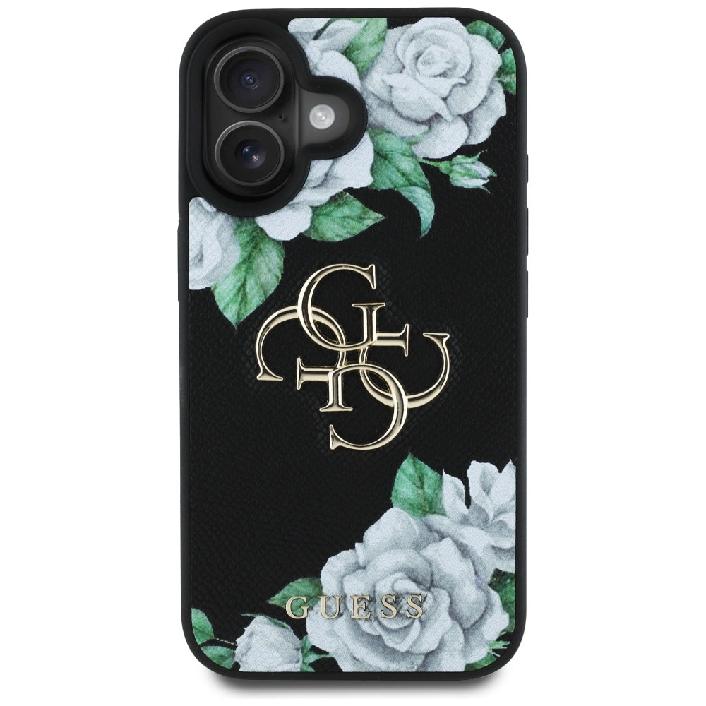 Husa de protectie Guess Hardcase 4G Grained Roses Big Logo (GUHCP16SPGROP4MK) compatibil cu iPhone 16, Negru