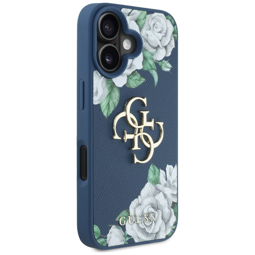 Husa de protectie Guess Hardcase 4G Grained Roses Big Logo (GUHCP16SPGROP4MB) compatibil cu iPhone 16, Albastru