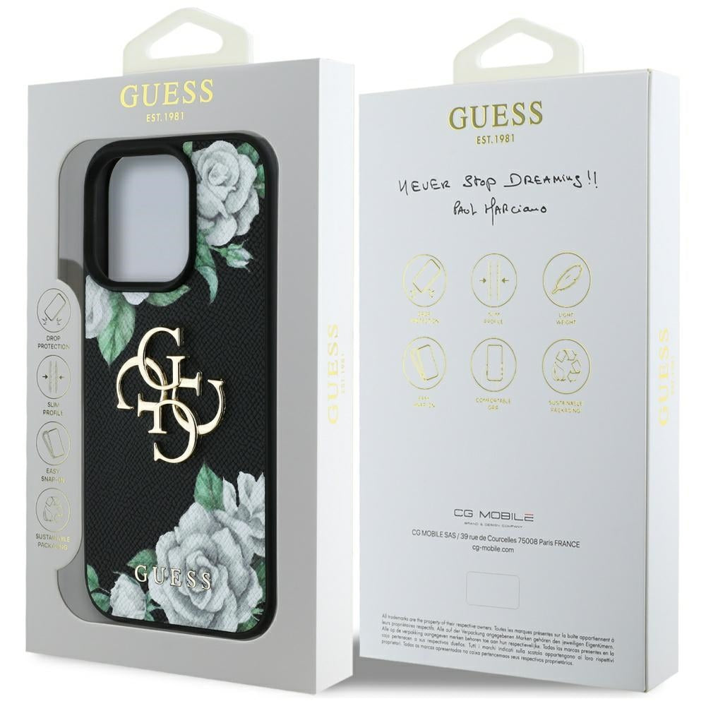 Husa de protectie Guess Hardcase 4G Grained Roses Big Logo (GUHCP16XPGROP4MK) compatibil cu iPhone 16 Pro Max, Negru