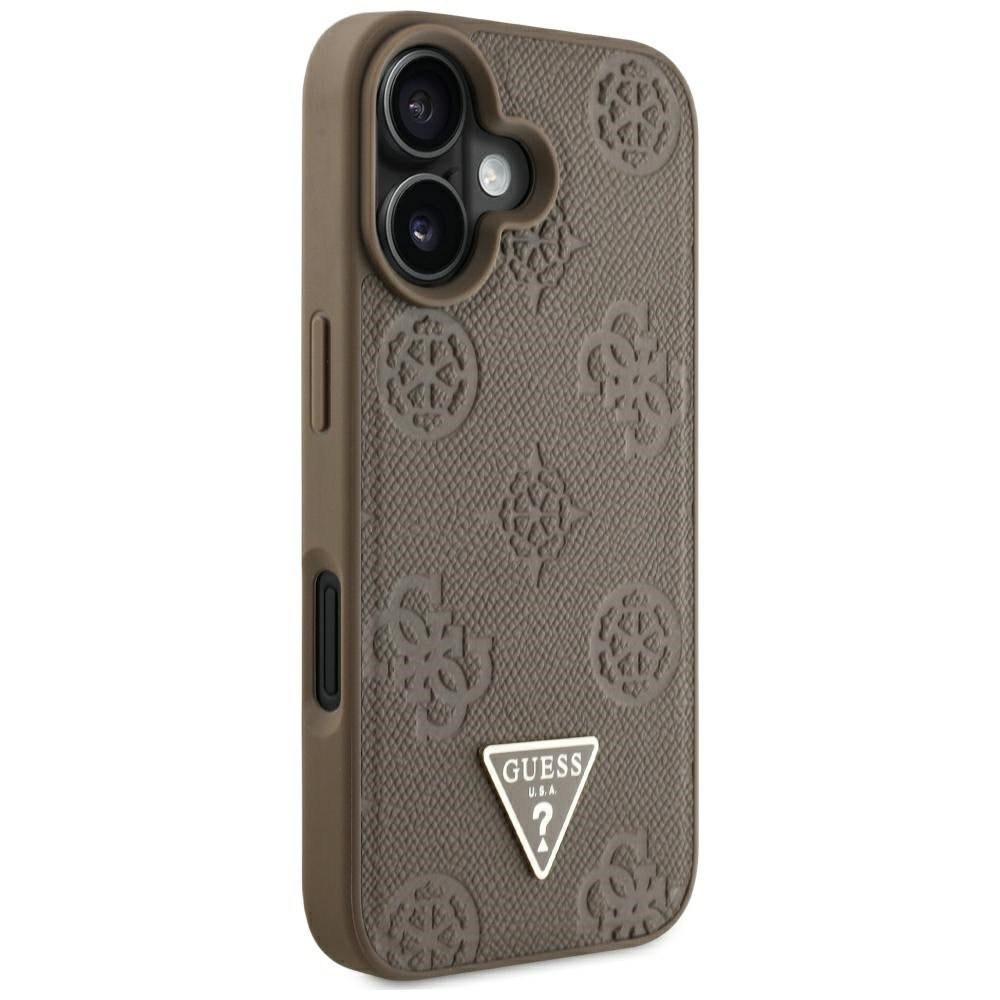 Husa de protectie Guess Peony Grained Hot Stamp Triangle MagSafe (GUHMP16SPGBTMW) compatibil cu iPhone 16, Maro