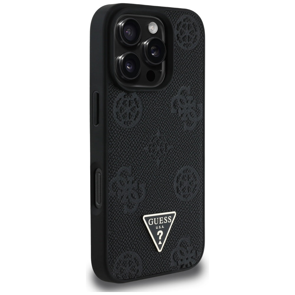 Husa de protectie Guess Peony Grained Hot Stamp Triangle MagSafe (GUHMP16LPGBTMK) compatibil cu iPhone 16 Pro, Negru