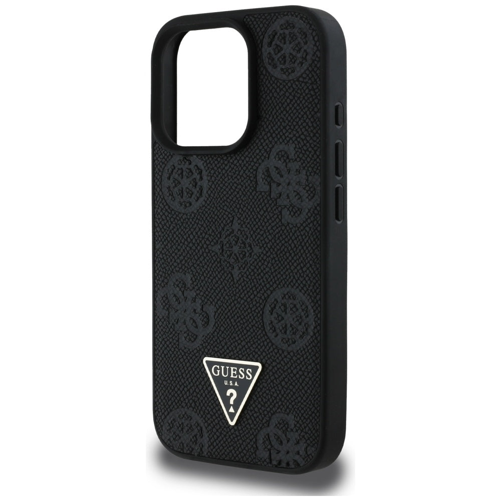 Husa de protectie Guess Peony Grained Hot Stamp Triangle MagSafe (GUHMP16LPGBTMK) compatibil cu iPhone 16 Pro, Negru