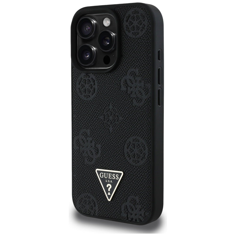 Husa de protectie Guess Peony Grained Hot Stamp Triangle MagSafe (GUHMP16LPGBTMK) compatibil cu iPhone 16 Pro, Negru