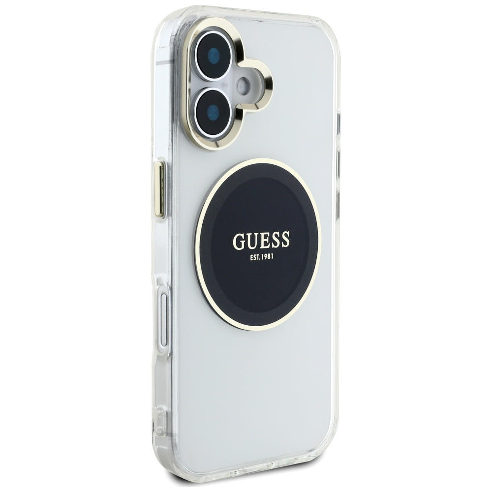 Husa de protectie Guess IML Metal Colored Circle MagSafe (GUHMP16SHTDRCEDK) compatibil cu iPhone 16, Negru