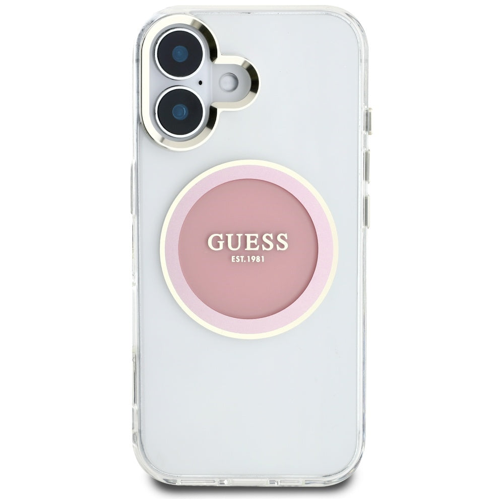 Husa de protectie Guess IML Metal Colored Circle MagSafe (GUHMP16SHTDRCEDP) compatibil cu iPhone 16, Roz