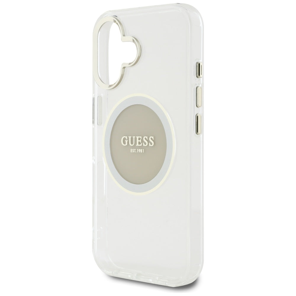 Husa de protectie Guess IML Metal Colored Circle MagSafe (GUHMP16SHTDRCEDG) compatibil cu iPhone 16, Gri
