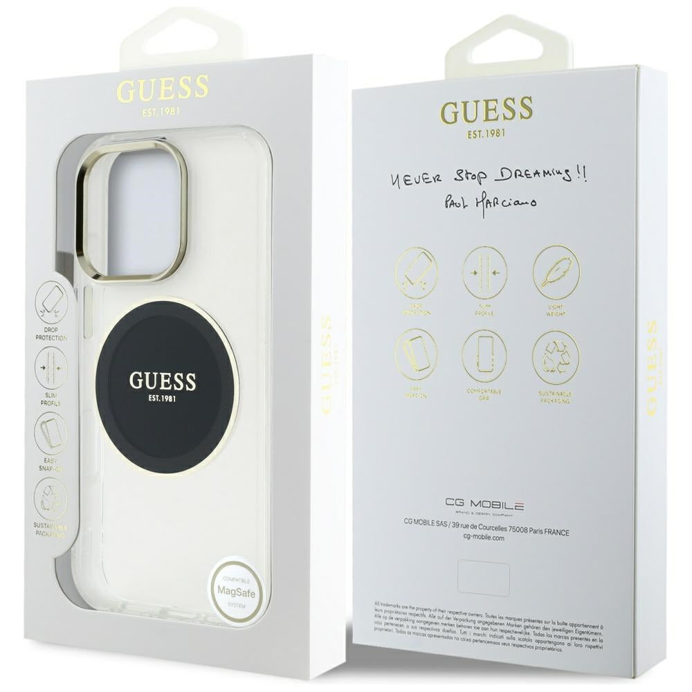 Husa de protectie Guess IML Metal Colored Circle MagSafe (GUHMP16XHTDRCEDK) compatibil cu iPhone 16 Pro Max, Negru