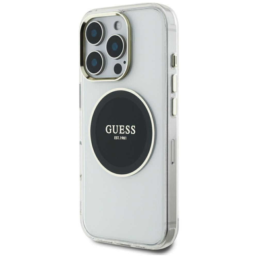 Husa de protectie Guess IML Metal Colored Circle MagSafe (GUHMP16XHTDRCEDK) compatibil cu iPhone 16 Pro Max, Negru